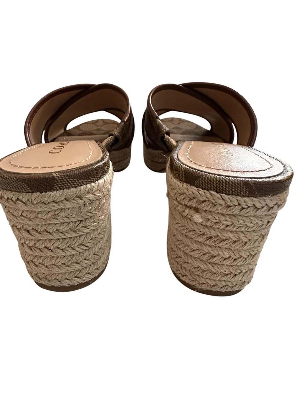 Coach Sloan Signature Espadrille Brown Canvas Crisscross Slide Mules, 8.5B